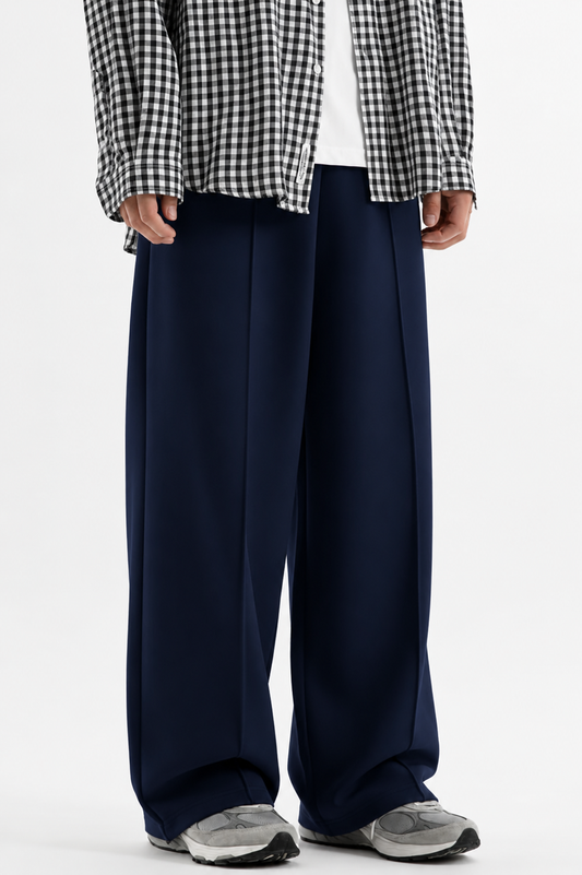 Pleated Relaxed Navy Blue Trouser